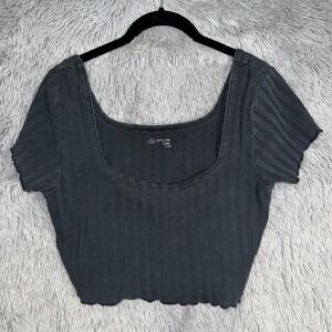 Aerie Offline Ribbed Square Neck Crop Top Women's XL Gray